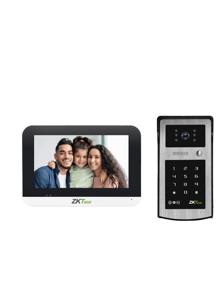 ZKTECO--ZKTECO VK07B53LKit- Kit de Videoportero IP/ Monitor Color de 7 Pulgadas/ Frente de Calle IP55/ Cámara 1080P / PoE/ Apertura con Tarjeta Mifare y Contraseña / Excelente Visión Nocturna-
