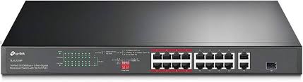 TP-LINK--TP-LINK TL-SL1218P - Switch PoE+ no Administrable 16 puertos 10/100 Mbps + 2 puertos 10/100/1000 Mbps + 1 puerto SFP, 8 puertos Extensor PoE (hasta 250 m), 150W, diseño para Vigilancia IP-