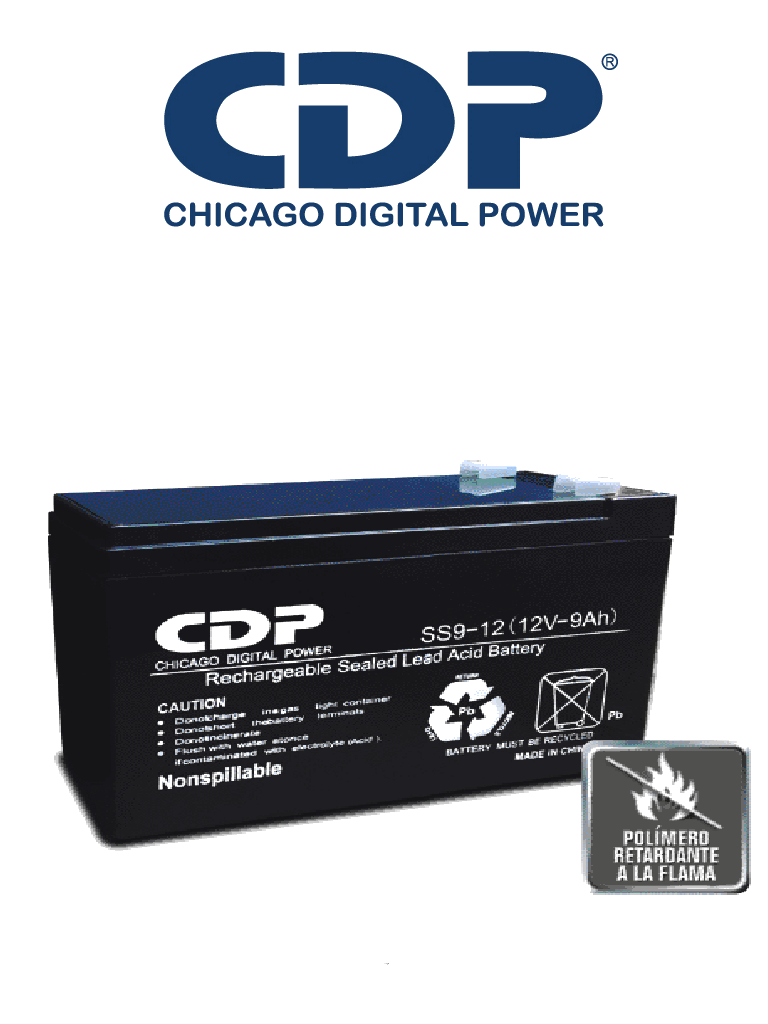 CHICAGO DIGITAL POWER--CDP B-12/9.0 | SLB 12-9 - Bateria de respaldo / 12 volts a 9 Amperes/ Libre de mantenimiento / Fácil instalación-