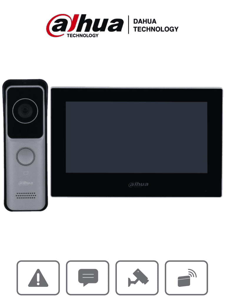 DAHUA--DAHUA KTW02 - Kit de Videoportero IP Wifi/ Monitor de 7 Pulgadas Wifi/ 6&1 E&S de Alarma/ Soporta PoE/ Frente de Calle con Camara de 2 Megapixeles/ Ranura MicroSD/ Apertura de Puerta/ Soporta Hasta 3000 Tarjetas/ IP65/ #LoNuevo-