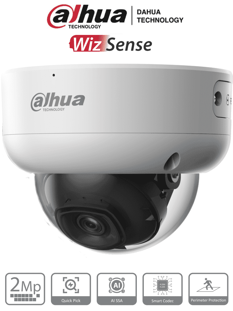 DAHUA--DAHUA IPC-HDBW3241E-AS-S2 - Cámara IP Domo Antivandálica de 2 Megapixeles/ WizSense/ Lente de 2.8 mm/ 107 Grados/ 50 Mts de IR/ Micrófono Integrado/ SMD 4.0/ AI SSA/ Quick Pick/ IP67/ PoE/ Ik10/ WDR Real/ E&S de Alarmas y Audio/ Ranura micro SD/ #LoNuevo-