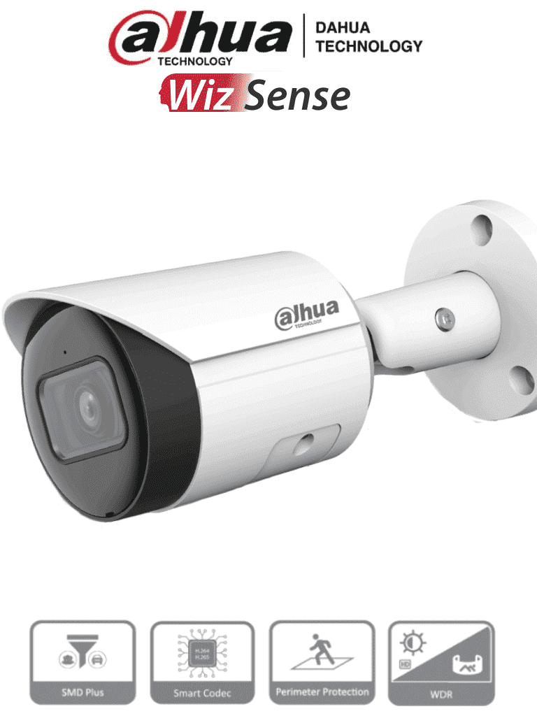 DAHUA--DAHUA IPC-HFW2541E-S S2- Camara IP Bullet de 5 Megapixeles/ WizSense/ Lente de 2.8mm/ 97 Grados de Apertura/ IR de 30 Metros/ SMD Plus/ Microfono Integado/ PoE/ Ranura para MicroSD/ IP67/  WDR Real de 120 dB/-