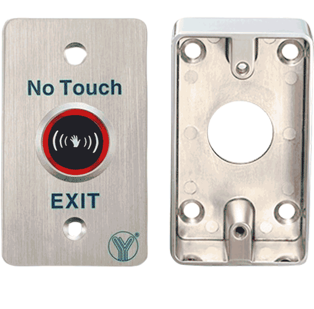 YLI ELECTRONIC--YLI KITISK841BLED800AM - Botón Liberador Sin Contacto con Sensor Infrarrojo Detección Ajustable y Retardo Programable, con Caja de Metal para Instalación Segura-