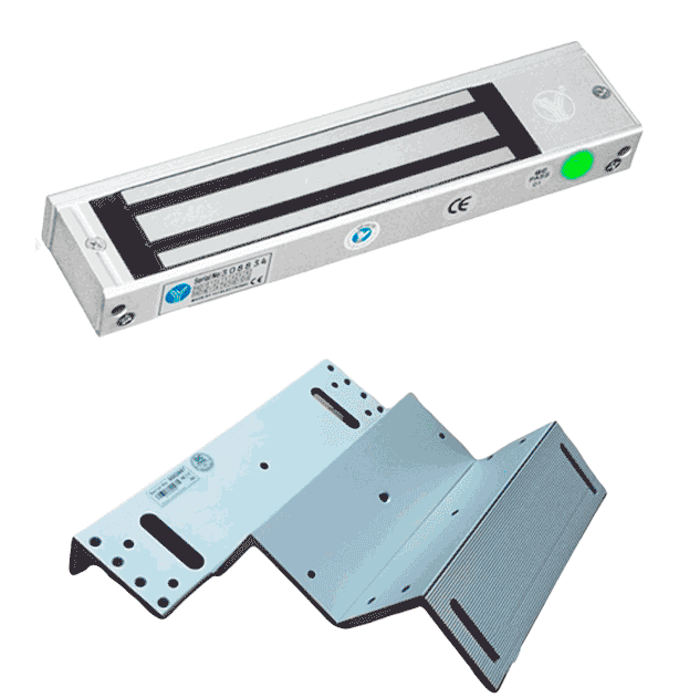 YLI ELECTRONIC--YLI YM500NLEDPACK - Paquete de Cerradura Magnética con Indicador LED y Soporte MBK500NZL  Control de Acceso para Interiores  500 kg (1200 lb) de Fuerza  Doble Voltaje 12V/24V DC-