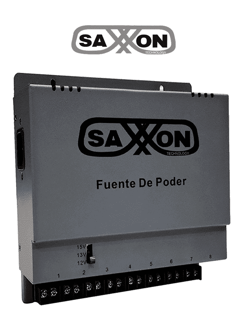 SAXXON--SAXXON ENERGIA PSU1208A - Fuente de poder Regulable Metálica/ Conexión de Hasta 8 Canales/ Voltaje de Ajuste 12V 13V o 15V cc/ Salida de Hasta 5 Amp en los 4 Canales/ Instalación en Pared-