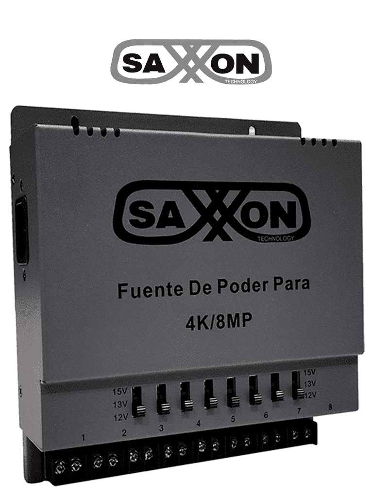 SAXXON--SAXXON ENERGIA PSU1208A-4K - Fuente de poder Regulable Metálica/ Conexión de Hasta 8 Canales/ Voltaje de Ajuste 12V 13V o 15V cc/ Salida de Hasta 5 Amp en los 4 Canales/ Instalación en Pared-