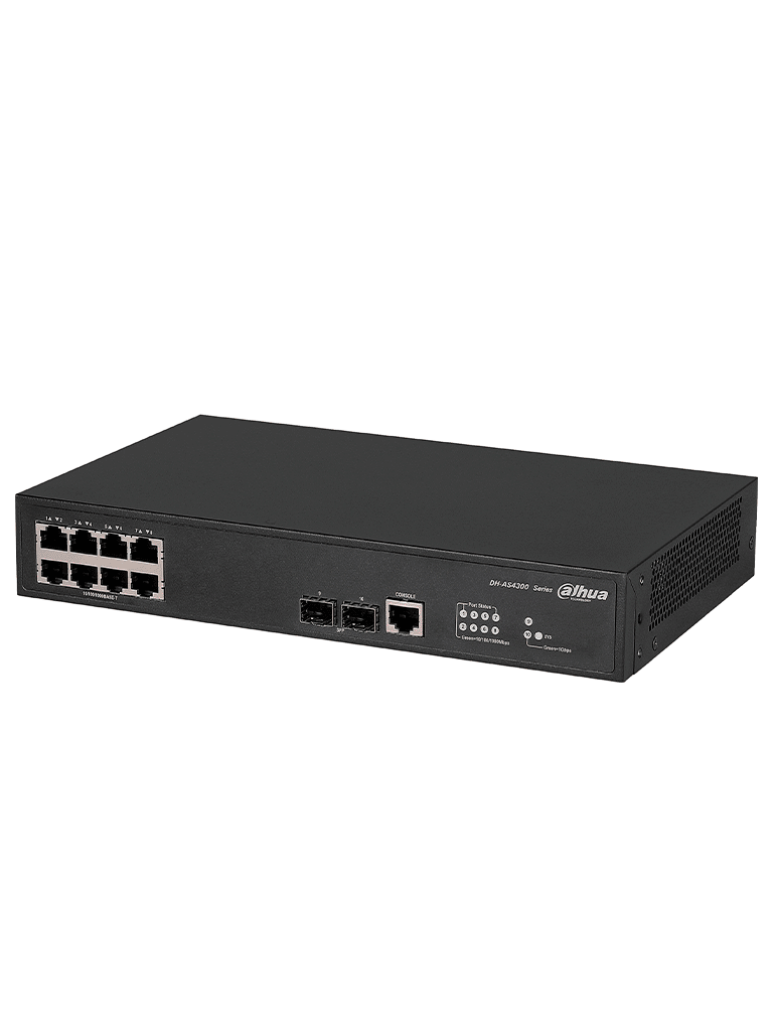 DAHUA--DAHUA DH-AS4300-8GT2GF - Switch Gigabit administrable de capa 2 con 8 puertos 10/100/1000 Base-T y 2 ranuras SFP de 1 Gbps. Ofrece una capacidad de switching de 20 Gbps y viene con una robusta carcasa metálica, ideal para redes de alto rendimiento.-