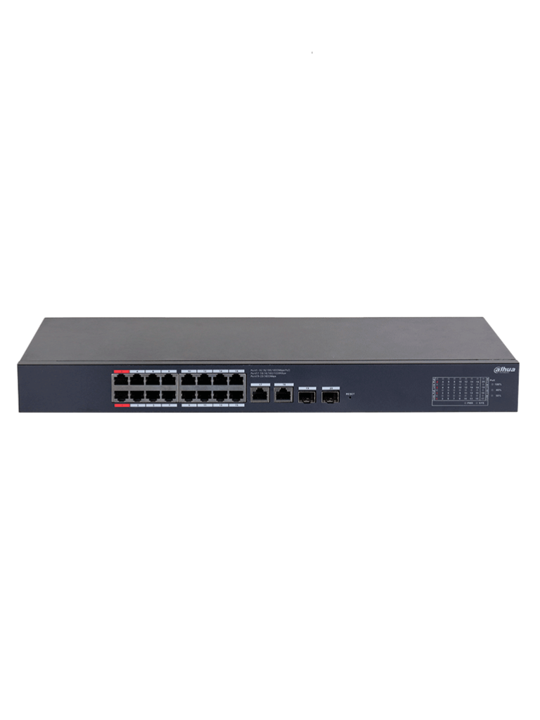 DAHUA--DAHUA DH-CS4220-16GT-190 Switch Poe de 16 Puertos Gigabit  con PoE inteligente, puerto rojo de 90W, 190W totales, 2 puertos SFP, PoE Watchdog, switching de 40 Gbps y protección avanzada contra descargas. Plataforma DoLynk Care/ #LoNuevo-