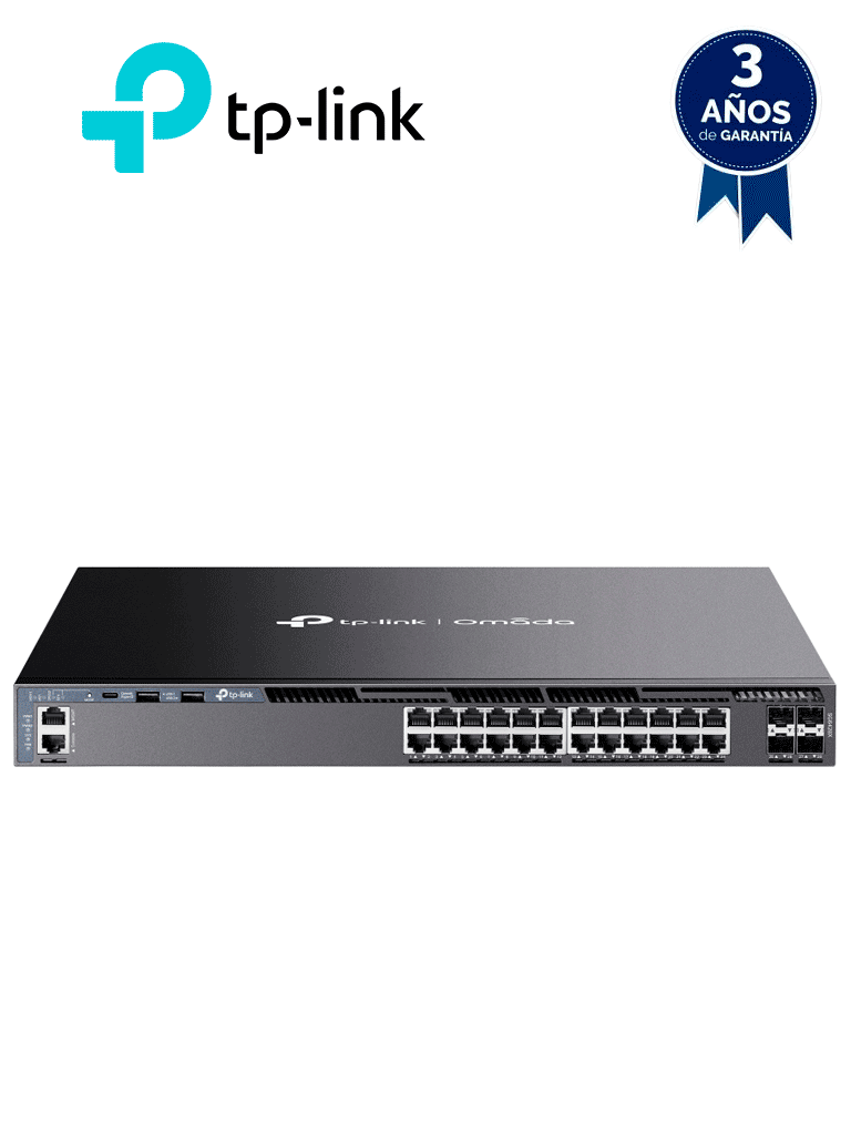 TP-LINK--TP-LINK SG6428X - Switch Omada L3 Stackable de 24 puertos Gigabit y 4 puertos SFP+ 10G , Stacking físico , Funciones L3 Enterprise. RIP, OSPF, ECMP, VRRP, PIM-DM, DHCP Server/Relay , Alta disponibilidad , VRRP y ERPS , Interfaz WEB , CLI, SNMP y RMON.-