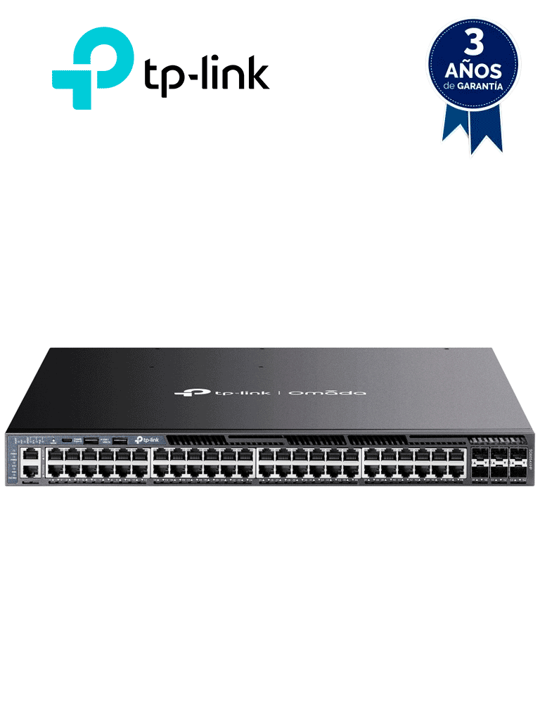 TP-LINK--TP-LINK SG6654XHP - Switch Omada L3 Stackable de 48 puertos POE+ Gigabit y 6 puertos SFP+ 10G , 1440W , Stacking físico , Funciones L3 Enterprise. RIP, OSPF, ECMP, VRRP, PIM-DM, DHCP Server/Relay , Alta disponibilidad , VRRP y ERPS , Interfaz WEB , CLI.-
