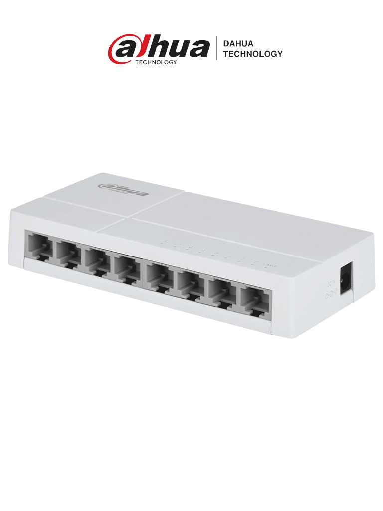 DAHUA--DAHUA DH-SF1008L - Switch de Escritorio con 8 puertos Fast Ethernet (10/100 Mbps), diseño compacto de capa 2, con capacidad de switching de 1.6 Gbps y velocidad de reenvío de paquetes de 1.19 Mpps. Ideal para redes eficientes y compactas.-