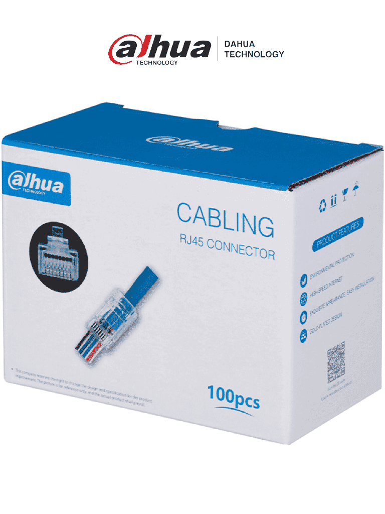 DAHUA--DAHUA PFM976-531-PT - Caja con 100 Plugs Pass through RJ45 Cat5e/ Chapado de Oro de 15 U"/ Clasificación de Resistencia al Fuego UL94V-2 / #LoNuevo #CONEEN-