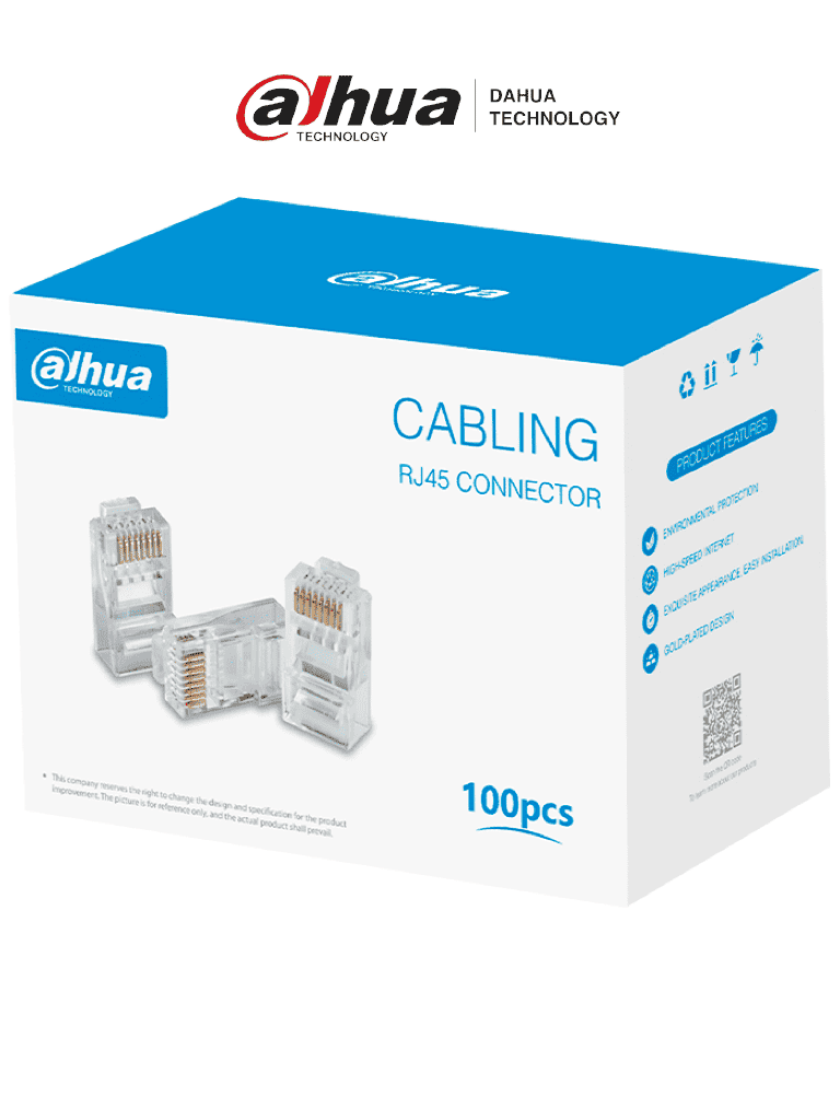 DAHUA--DAHUA DH-PFM976-631 - Caja con 100 Plugs RJ45 Cat6/ Chapado de Oro de 15 U"/ Clasificación de Resistencia al Fuego UL94V-2/ #LoNuevo #CONEEN-