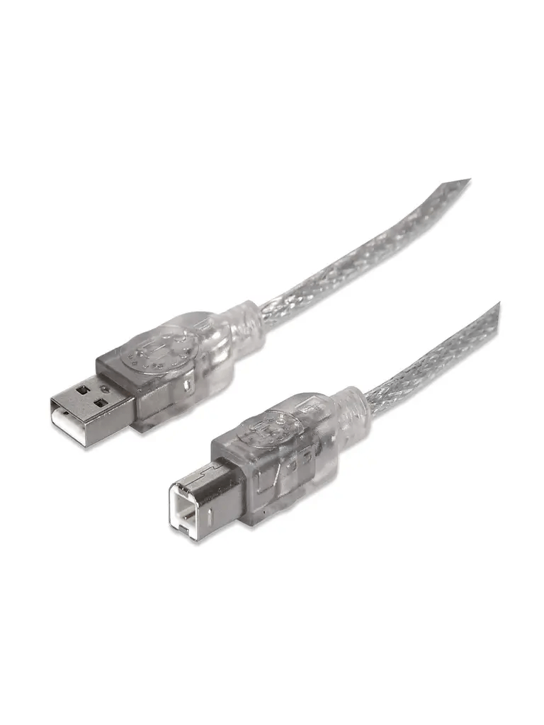 MANHATTAN--MANHATTAN 333405 Cable para Dispositivos USB B de Alta Velocidad USB 2.0, A macho/ B macho, 480 Mbps, 1.8 m, Plateado-