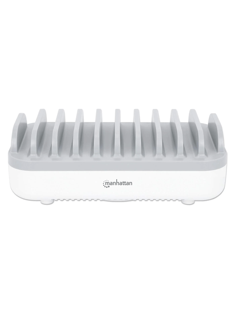 MANHATTAN--MANHATTAN - 180856 - Estación de carga de 10 puertos USB - 120 W / Tres puertos USB-C PD de hasta 18 W por puerto, siete puertos USB-A de hasta 12 W / 2.4 A por puerto, 120 W de salida total, blanco/gris-