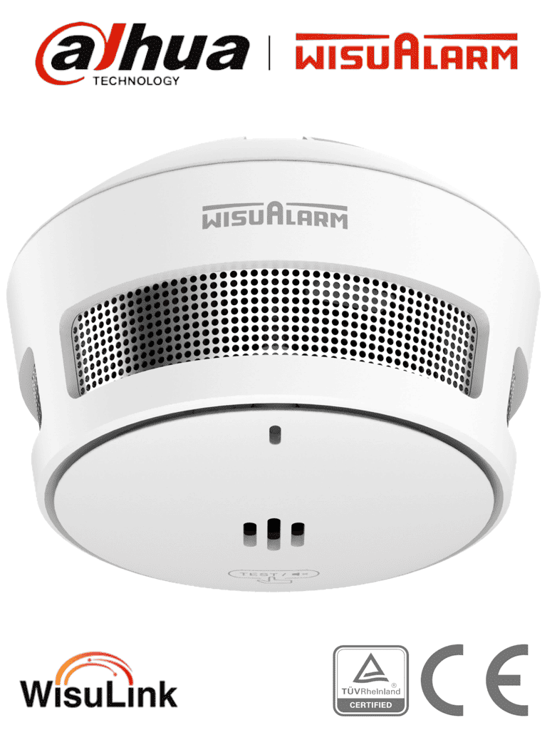 DAHUA--DAHUA WISUALARM DHI-HY-SA40A-R8 - Detector de Humo Inalambrico (Interconectable Hasta 24 Disp), Sensor Fotoeléctrico, Sonido de Alarma de 85dB, Alarma Visual y Audible, Batería de 10 años, Certificaciones TÜV and CE, #LoNuevo #Wisualarm-