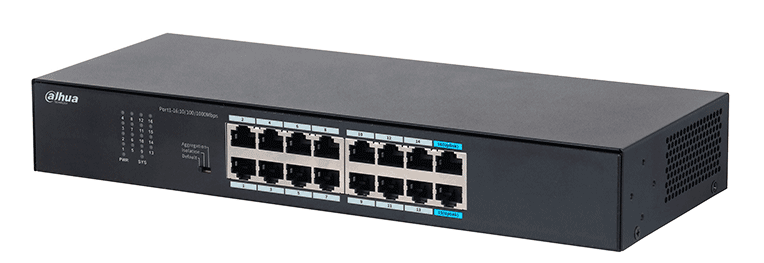 DAHUA--DAHUA DH-S3016-16GT- Switch Gigabit de 16 Puertos No Administrable de capa 2, con velocidad 10/100/1000 Mbps, capacidad de conmutación de 32G, tasa de reenvío de 23.8 Mbps y protección contra descargas.-
