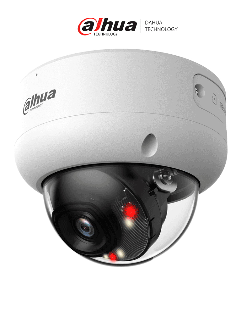 DAHUA--DAHUA DH-IPC-HDBW3449E-AS-IL - Cámara IP Domo Antivandálica de 4 Megapíxeles con Iluminador dual/ WizSense/ Lente de 2.8 mm/ 107 Grados de Apertura/ IR de 50 Metros/ SMD 4.0/ AI SSA/ 1 E&S de Alarma y Audio/ Ranura para MicroSD/ IP67/ IK10/ PoE/-