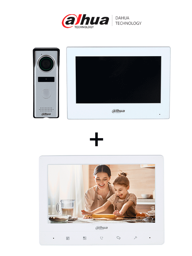 DAHUA--DAHUA DHI-KTH01+DHI-VTH1020J -  Kit de Videopotero Hibrido + Frente de Calle Analogico con Camara de 1.3 MP + DAHUA VTH1020J- Monitor analógico de 7 pulgadas compatible con KTA01 / KTA02 / #VDP-