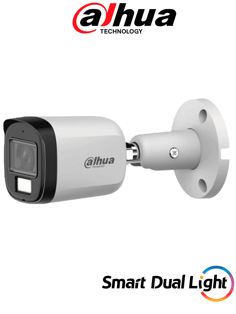 DAHUA--DAHUA DH-HAC-B2A51N-U-IL-A- Cámara Bullet 5 Megapixeles/ Lente 2.8 mm Apertura Hasta 106°/ Iluminación Dual Inteligente/ Iluminación Hasta 30Mts IR + 20Mts Luz Calida/ Micrófono Incorporado/ Metal/ Para Exterior IP67-