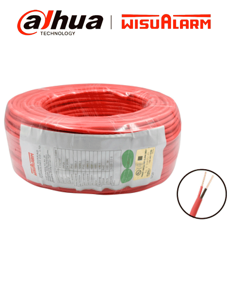 DAHUA--DAHUA 2X16AWG-U- Bobina de 305 metros de cable sin blindaje para alarma de Incendio, Listado por UL, Revestimiento de PVC UL105 °C de alta resistencia al fuego, Fabricado con aislamiento de cloruro de polivinilo UL105 °C altamente ignífugo-