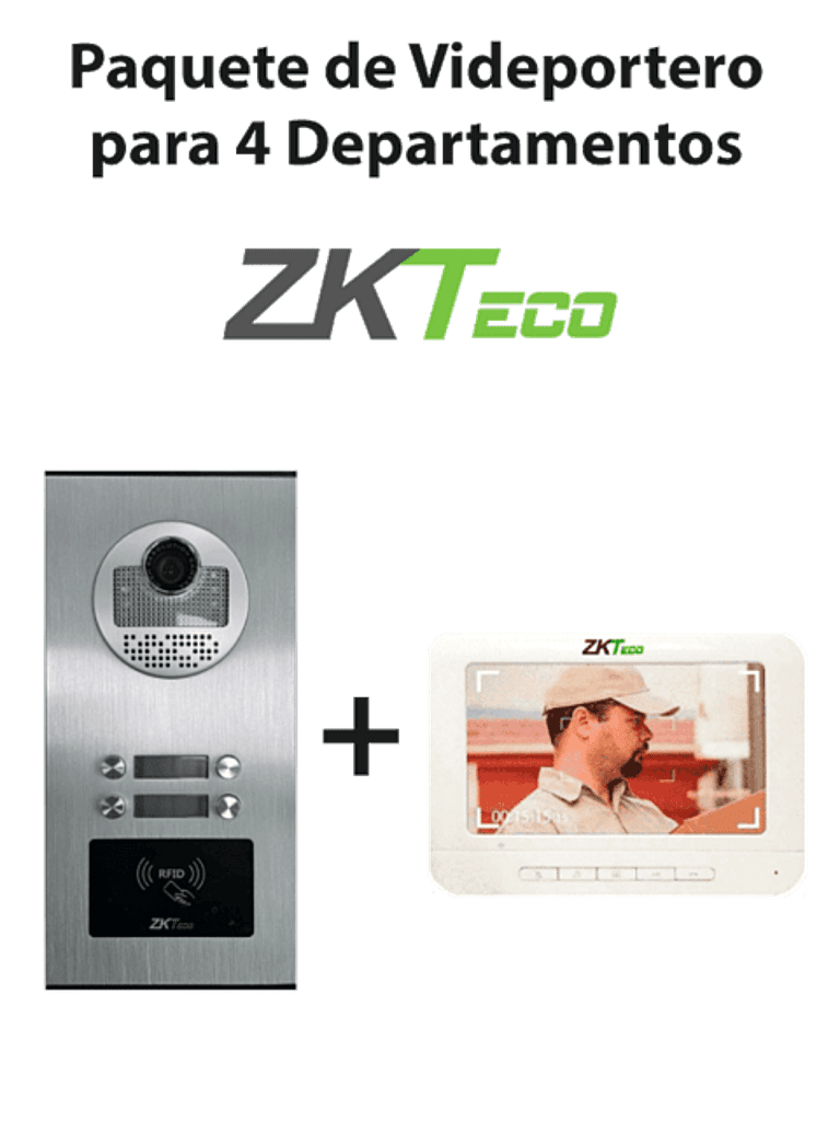 ZKTECO--ZKTeco VE04A01PAQ7P - Paquete de Videoportero para 4 Departamentos VE04A01 con 1 Monitor VDPIB3 de 7 pulgadas-