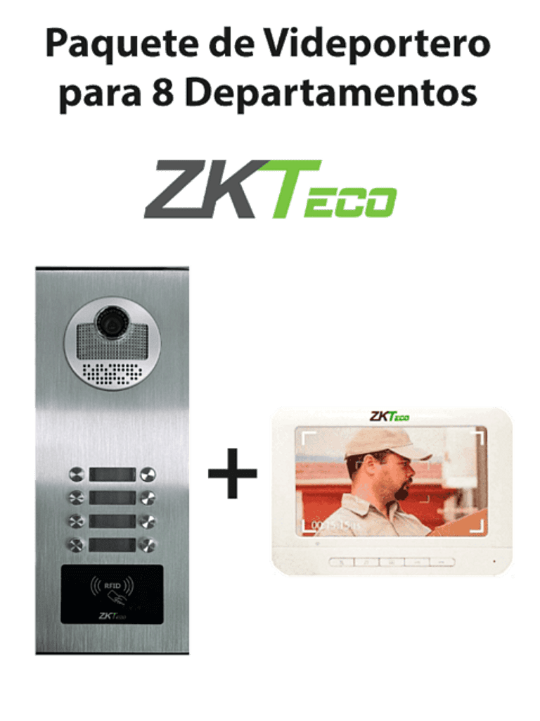 ZKTECO--ZKTeco VE08A01PAQ7P - Paquete de Videoportero para 8 Departamentos VE08A01 con 1 Monitor VDPIB3 de 7 pulgadas-
