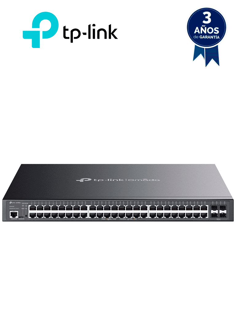TP-LINK--TP-LINK SG3452P - Switch L2+ Omada PoE+ con 48 puertos PoE+ 10/100/1000 Mbps, 4 puertos SFP 1G, consola RJ45/microUSB, gestión centralizada Omada/Stand-Alone, soporte Multicast IGMP, Calidad de Servicio (QoS), y presupuesto PoE 384W.-