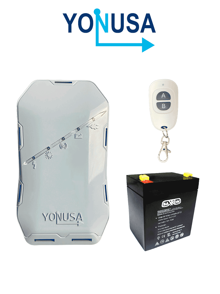 YONUSA--YONUSA EYHS1BAT Energizador de nueva generación para solución de cerco eléctrico. Cubre 500 metros lineales o 100 metros en 5 líneas  y batería de respaldo de 12VDC a 4.5 Ah #BFLASH-