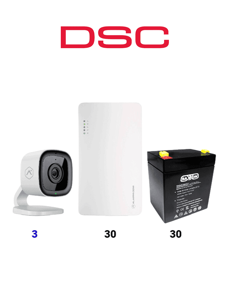 DSC--DSC SEM300 30 PACK - Paquete de 30 Comunicadores SEM300  Comunicador Dual, SIM/ IP para PowerSeries de Alarm.com , 30 baterías 12V 4.5Ah CBAT45AH , 3 Cámaras de alarm.com ADC-V515  #SEMPAK-
