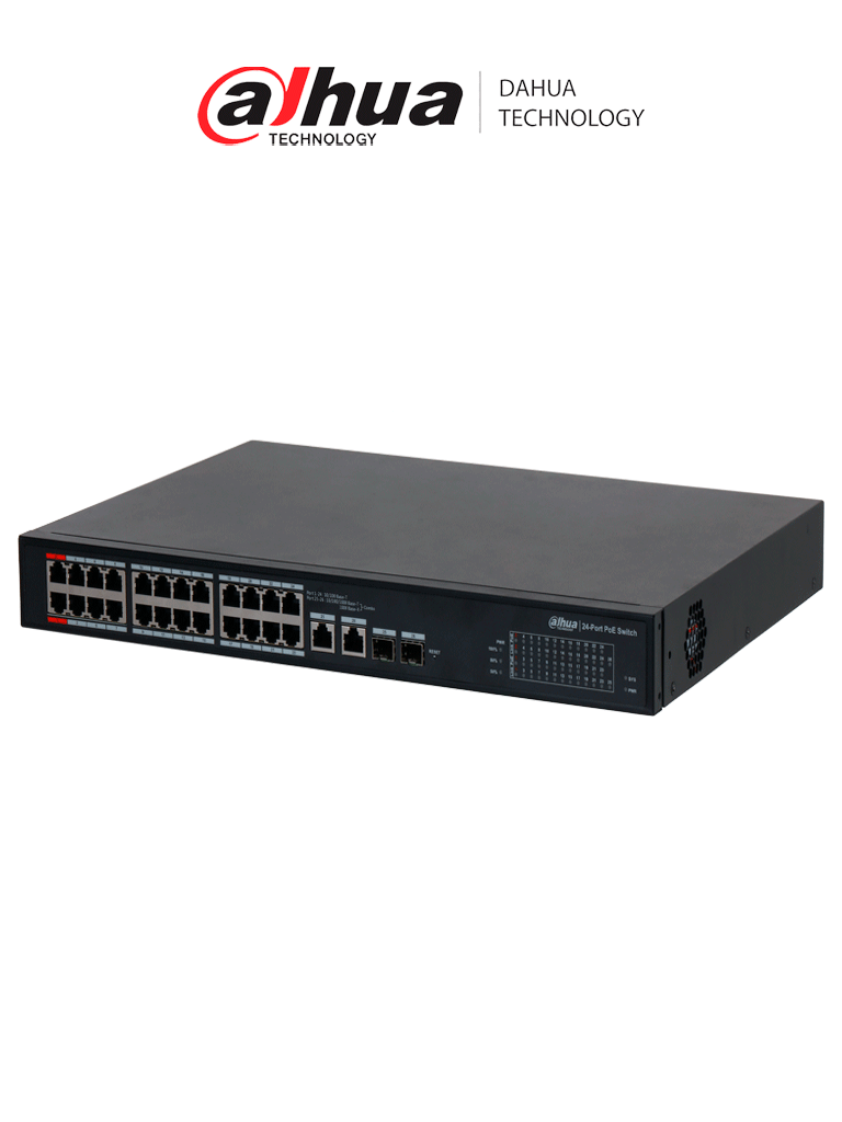 DAHUA--DAHUA DH-S4101-24ET2GF-360-C Switch Administrado en la nube de 26 puertos/ 24 puertos PoE/ larga distancia de 250 m/ PoE watchdog / 10/100 Mbps/ Poe 2.0/ 8.8 Gbps/-
