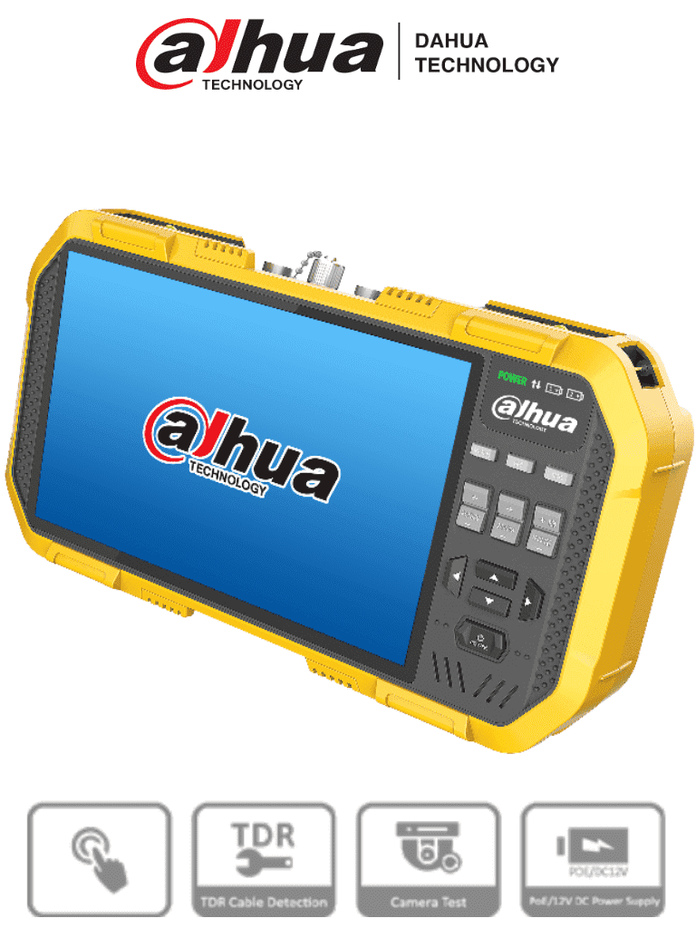 DAHUA--DAHUA PFM907 -Probador de Video IP y HDCVI/ Soporta Compresión de Video H.265 y H.264/ Control PTZ/ Soporta Audio/ Multimetro Integrado/ Probador de Red/ Probador de Señal Wifi/ Soporta Protocolo Onvif/ Salida de 12V 2 Amp para Cámara/ Basado en Linux-