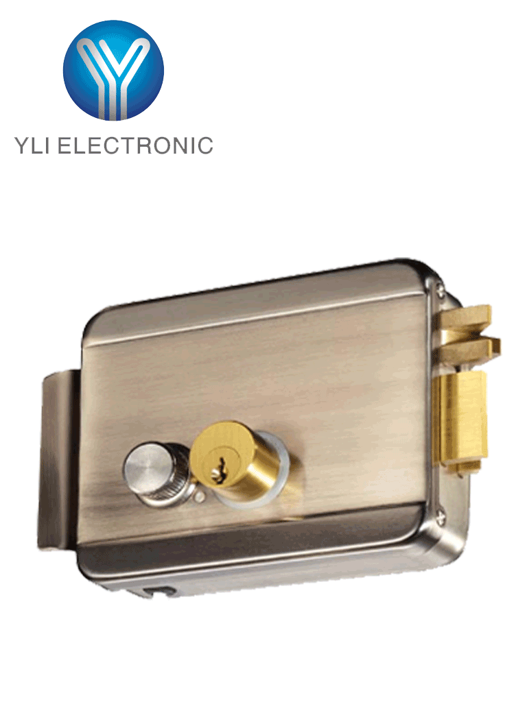 YLI ELECTRONIC--YLI ABK702BR - Cerradura Eléctrica Derecha / Carcasa Metálica / Apertura con Botón, Llave / 12VDC / Uso Interior / Compatible con Controles de Acceso #YL1-