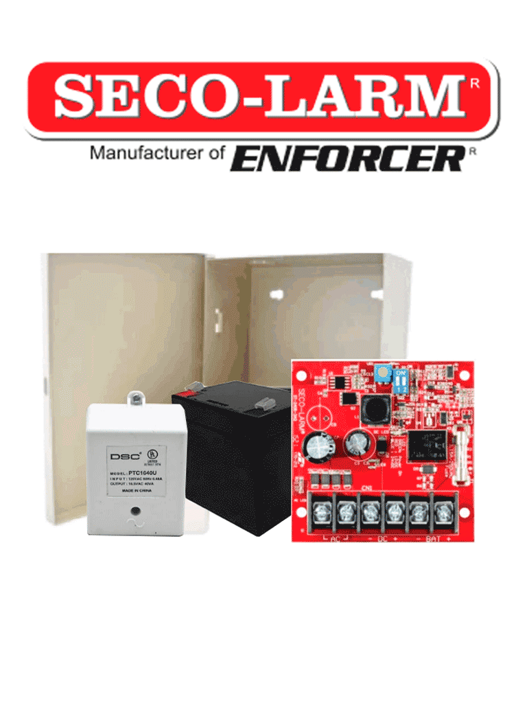 SECO-LARM--Seco-Larm Kit Fuente De Poder 1 - Kit De Poder Contiene 1 Fuente De Poder De 1.5 Amp, Bateria De Respaldo, Transformador Y Gabinete-