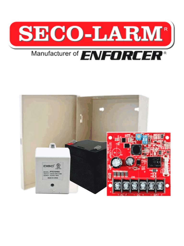 SECO-LARM--Seco-Larm Kit Fuente De Poder 2 - Kit De Poder Contiene 1 Fuente De Poder De 2.5 Amp, Bateria De Respaldo, Transformador Y Gabinete-
