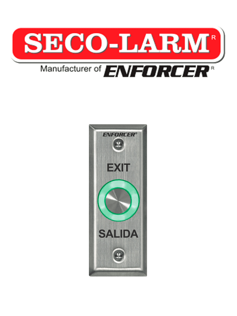 SECO-LARM--Seco-Larm SD6176SS1Q - Botón de salida piezoeléctrico de acero inoxidable IP 65 con Luz LED verde / Salidas NO y NC-