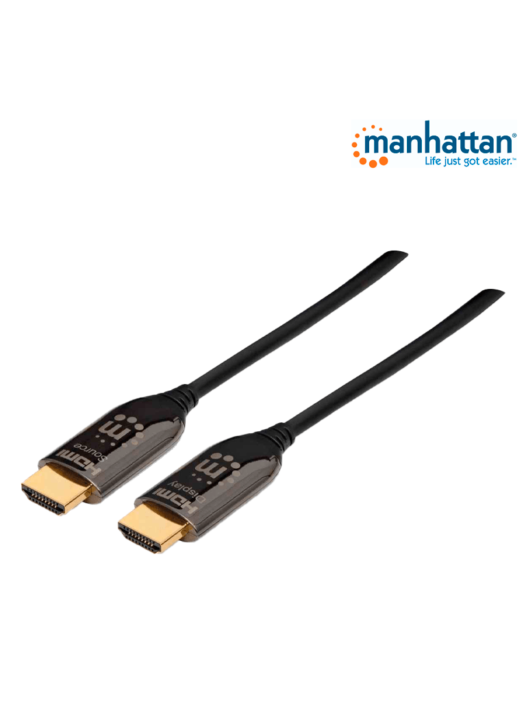 MANHATTAN--MANHATTAN 355445 - Cable HDMI Optico Activo Plenum de 50 Metros/ Resolución 4K@60Hz/ Soporta 3D y Canal Ethernet/ HDMI Macho a Macho/ Soporta Canal de Retorno de Audio (ARC)/ Admite Imagenes HDR/   (Sobre Pedido)-