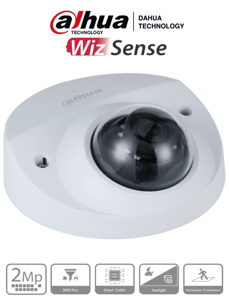 DAHUA--DAHUA IPC-HDBW3241F-AS-M - Cámara IP Domo Antivandálica de 2 Megapixeles/ WizSense/ Lente de 2.8 mm/ 106 Grados de Apertura/ H.265+/ Microfono Integrado/  IR 30 Mts/ Videoanaliticos con SMD Plus/ IP67/ IK10/ PoE/ Ranura para MicroSD/-