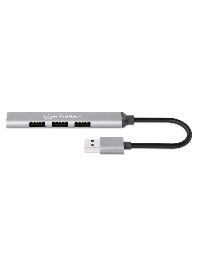 MANHATTAN--MANHATTAN -168427 - Hub USB combinado con 4 puertos Tipo A / Conector USB-A macho a cuatro puertos USB-A hembra, un puerto USB 3.2 Gen 1 (antes USB 3.0) de 5 Gbps y tres puertos USB 2.0 de 480 Mbps, alimentación por bus, aluminio, gris espacial-