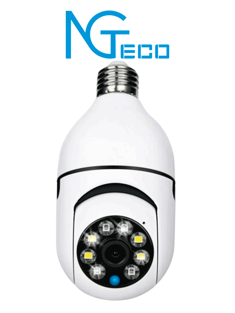 ZKTECO--NGTECO NGSH01C2IN - Foco con Cámara Inteligente WiFi / 2MP / Visión PTZ 355° / Lente HD 4mm / Visión Nocturna IR + Luz Blanca / Audio 2 Vias / Almacenamiento Local y en la Nube / Onvif / Compatible con Alexa y Asistente de Google-