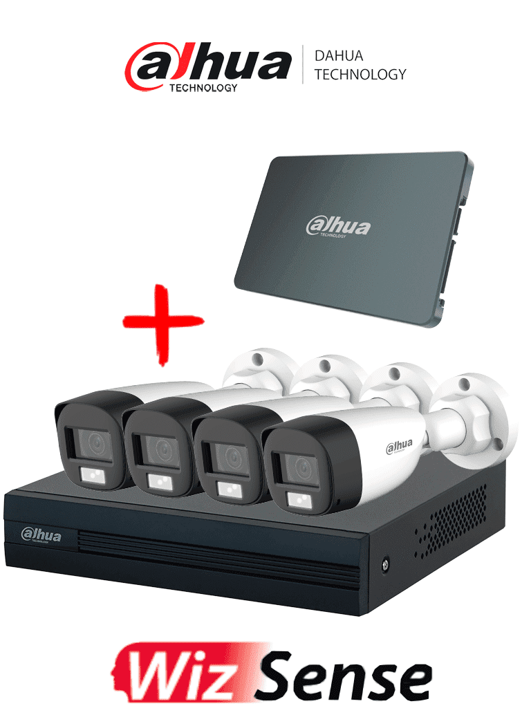 DAHUA--DAHUA KIT/XVR1B04-I-SSD512G4HFW-IL-A - Kit Iluminación Dual de 4 Canales con SSD de 512GB/ 4 Camaras IL de 2 Megapixeles con Microfono/ DVR Cooper-I WizSense/ Con IA/ 4 Ch+1 IP/ Accesorios Incluidos/-