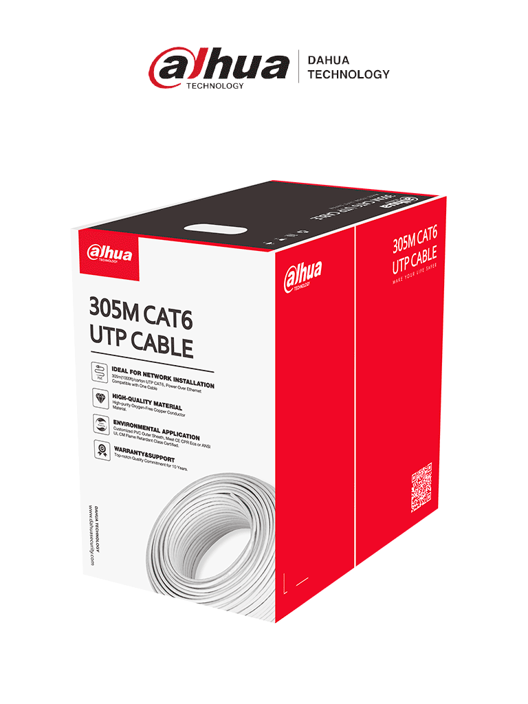 DAHUA--DAHUADH-PFM920I-6UN-C-white- Bobina de Cable UTP Cat 6 100% Cobre/ Color Blanco/ 305 Metros/ para Interior/ Ideal para Redes y Video/ Certificado CPR Eca Retardante/ Estandares Q/DXJ 067-2019, EN50575-2014/  LSZH/-