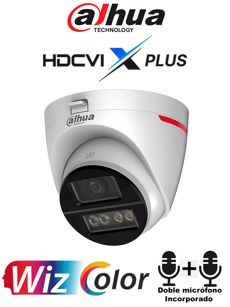 DAHUA--DAHUA DH-HAC-HDW1549XN-A-PRO - Cámara Domo 5MP WizColor/ Imagen 24 Horas a Color/ Corrección de Dist de Imagen Mediante IA/ Iluminador Int con Luz Calida/ Hasta 50m Ilumin/ Doble Mic Incorp/ Campo de Visión de Hasta 101°/ WDR Real/ Policarbonato + Metal-