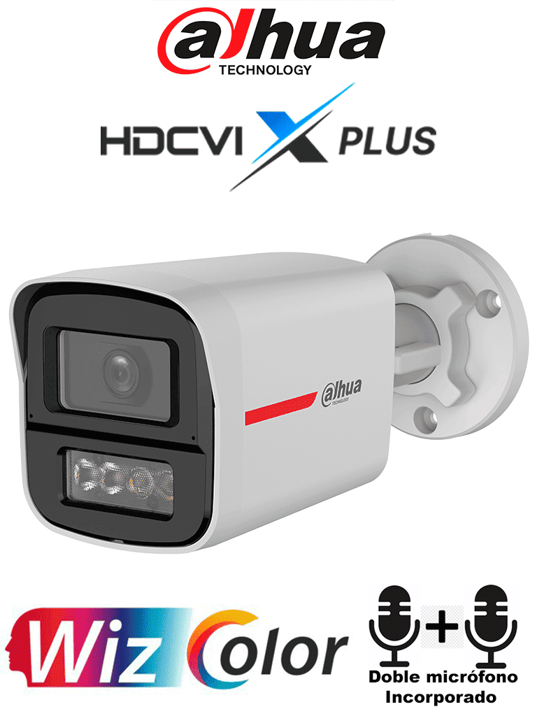 DAHUA--DAHUA DH-HAC-HFW1549XN-IL-A-PRO - Cámara Bullet 5MP WizColor/ Imagen 24H a Color/ Corrección de Imagen por IA/ Iluminador Dual Int Mediante IR y Luz Calida / Hasta 50m de Ilumin/ Doble Mic Incorp/ Campo de Visión de Hasta 101°/ Policarbonato + Metal-