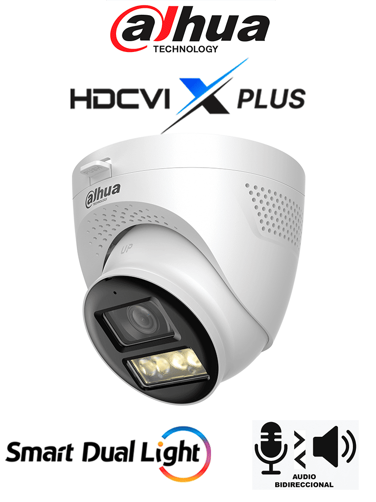 DAHUA--DAHUA DH-HAC-HDW1500TQN-IL-T - Cámara Domo 5MP/ Mic Integrado y Audio Bidirec/ Iluminación Dual Mediante IR y Luz Calida/ Hasta 40 Mts de Iluminación/ Lente de 2.8mm Apertura Hasta 111°/ 3DNR Para Reducción de Ruido/ IP67/ Policarbonato + Metal-