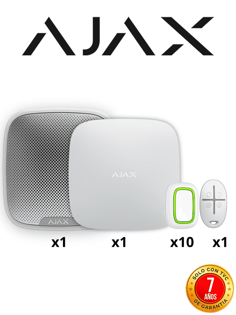 AJAX--AJAX KIT ALARMA VECINAL W - Panel Hub4G conexión Ethernet y una ranura 4G LTE / APP “AJAX PRO” iOS y Android , 10 Botones Inalámbricos ,1 control remoto y una sirena EXTERIOR inalámbrica-