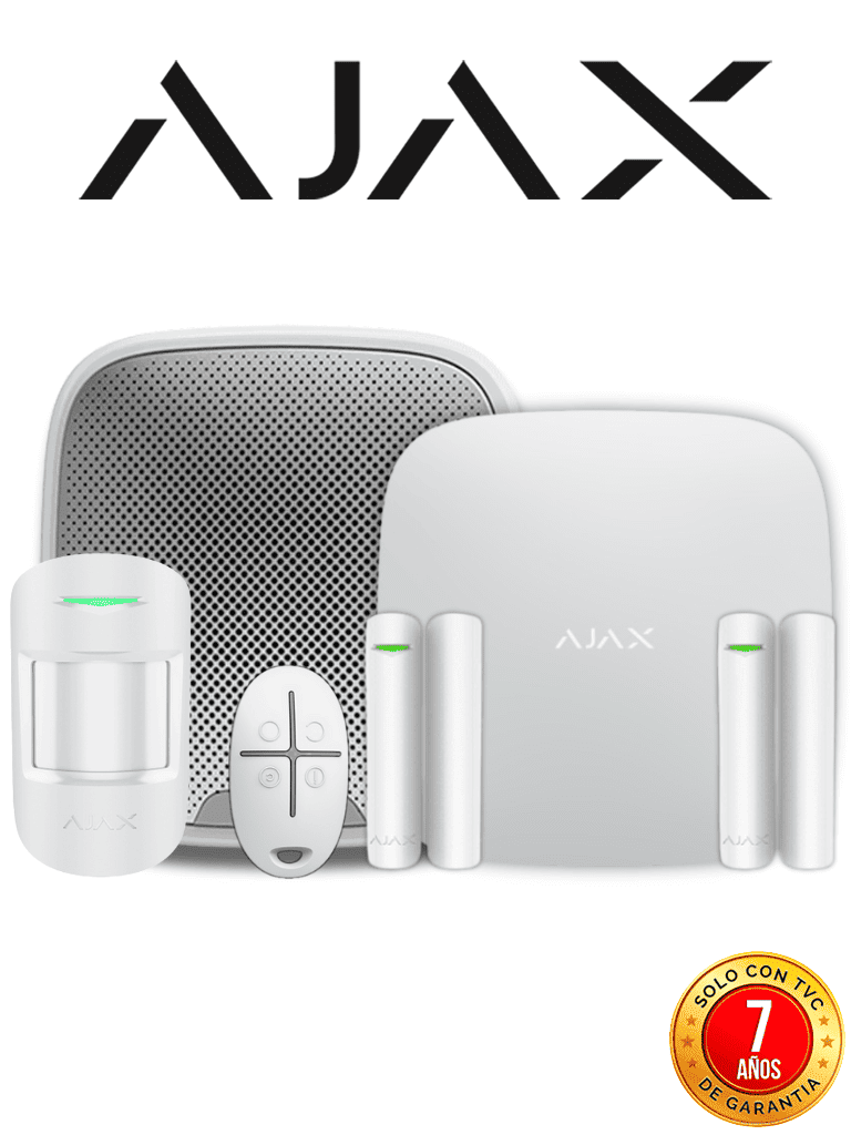 AJAX--AJAX KIT RESIDENCIAL EXT - Panel de alarma Hub2(4G) conexión Ethernet/ 4G color Blanco/ APP “AJAX PRO” iOS y Android, 1 sensor de movimiento, 2 detectores para puerta o ventana, 1 control remoto y una sirena EXTERIOR inalámbrica-