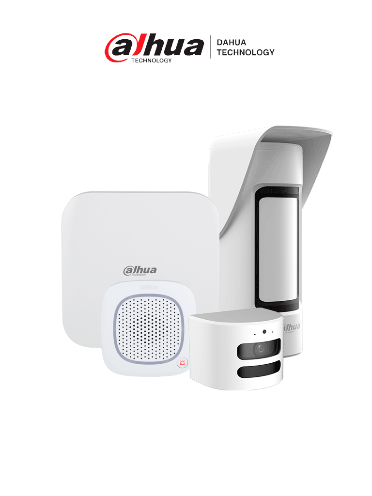 DAHUA--DAHUA KIT HUB 2.0 - Paquete de sistema de alarma inalámbrica, Incluye: panel de alarma HUB2, sirena inalámbrica con audio bidireccional, PIR para exterior y su módulo de cámara HD-