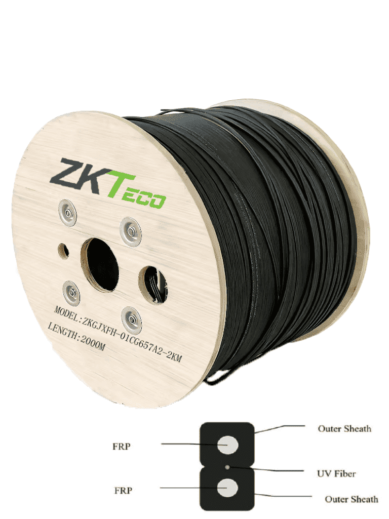 OEM--TCE - ZKGJXFH-01CG657A2-2KM - Fibra Óptica Drop Plana, Interior/Exterior G.657A2 Monomodo de 1 hilo (unifibra), Dieléctrica, , Forro LSZH  Negro Carrete de 2 km/-