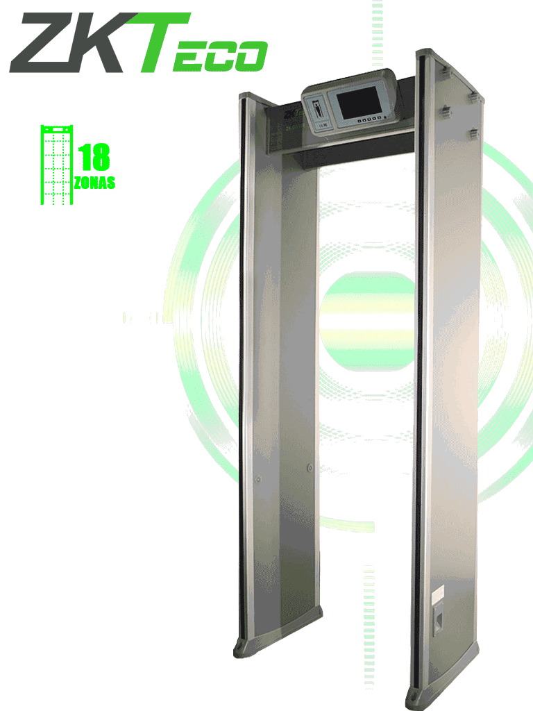 ZKTECO--ZKTECO D3180 - Arco detector de metales con 18 zonas de detección, pantalla LCD de 7", 500 niveles de sensibilidad por zona, contador de alarmas y personas, protección por contraseña, indicadores LED y material a prueba de fuego.-